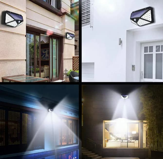 Detaliu al lămpii solare cu 100 LED-uri