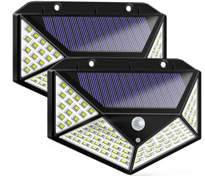 Lampă solară cu 100 LED-uri, văzută din față